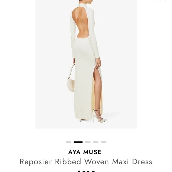 Aya Muse Reposier Ivory Ribbed Open Back Long Dress - Picture 5 of 6